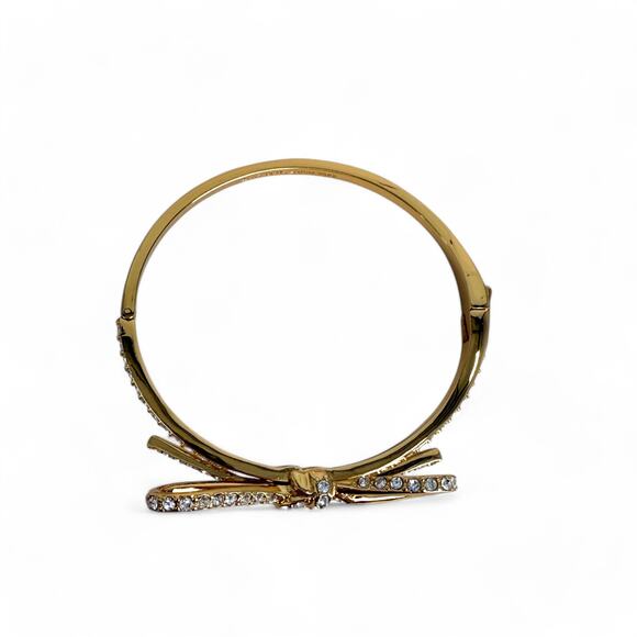 Kate Spade New York Skinny Mini Bow Bangle Bracelet Gold Tone Rhinestone - Picture 3 of 7